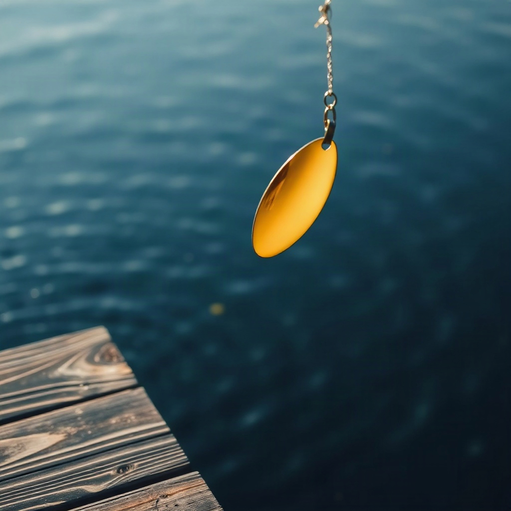 Gold lure above still water